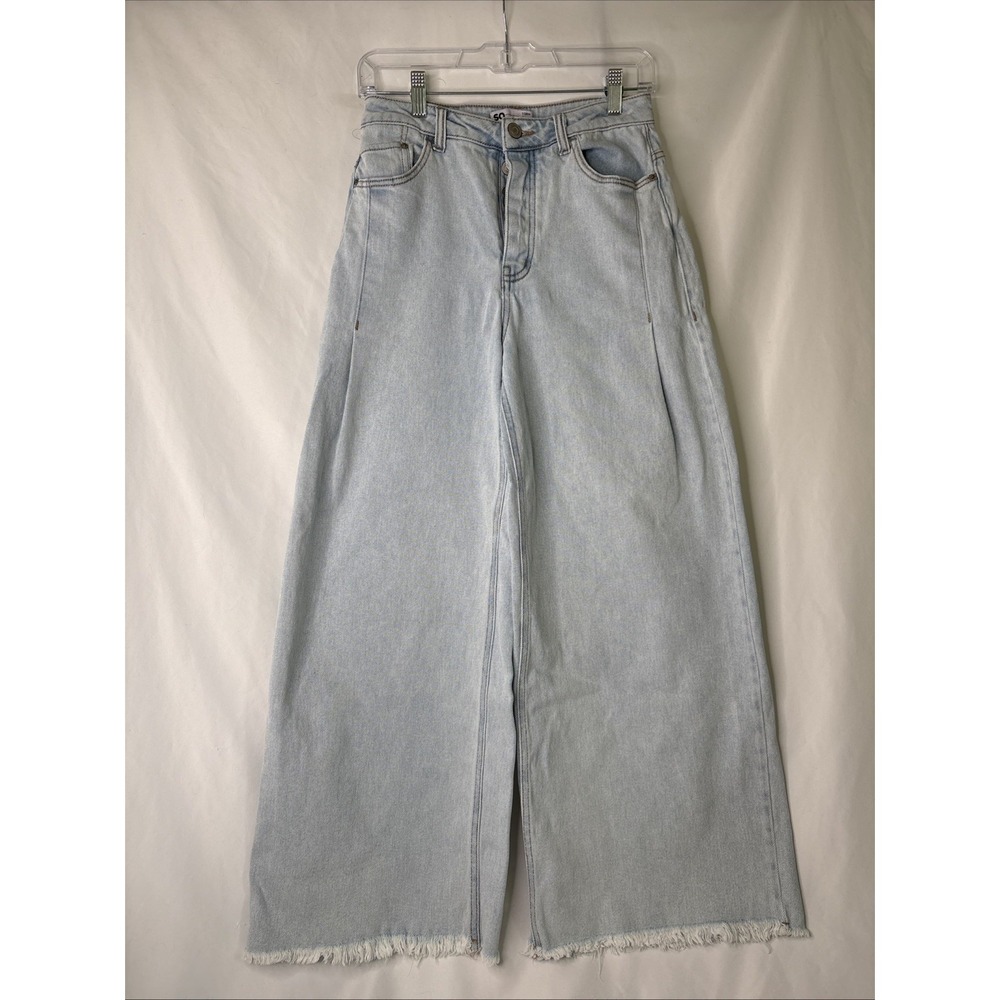 SO Goods For Life Wide Leg Jean Light Wash Raw Hem Button Fly Size 7/28W Coastal